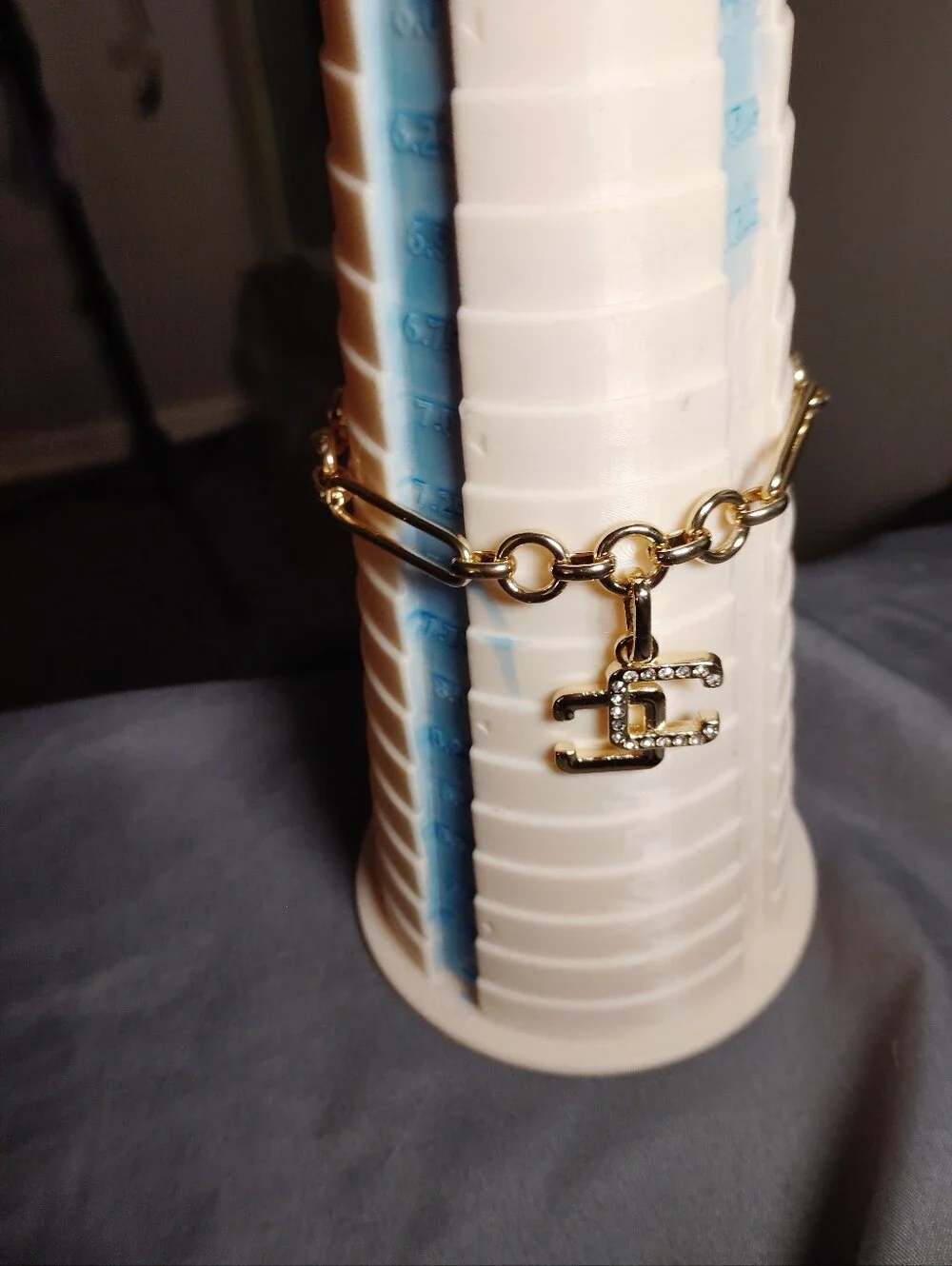 Chico's Gold Link Bracelet with Dangle Logo Charm